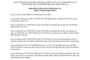 Nghị quyết 96/2013/NQ-HĐND sửa đổi mức thu phí lệ phí tỷ lệ trích để lại nguồn thu phí lệ phí Long An