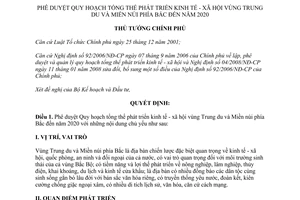 Quyết định 1064/QĐ-TTg Quy hoạch phát triển kinh tế xã hội trung du miền núi phía Bắc