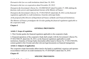 Circular No .93/2013/TT-BTC guiding the financial regulation applicable to the cooperative bank
