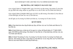 Quyết định 346/QĐ-UBDT Quy chế làm việc vụ chính sách dân tộc