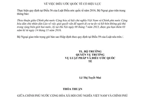 Thông báo 70/2016/TB-LPQT Thỏa thuận giải quyết người di cư tự do kết hôn không giá thú biên giới Việt Lào