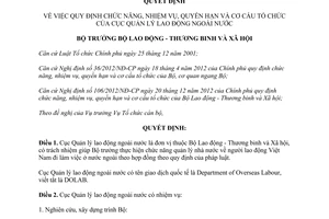 Quyết định 1012/QĐ-LĐTBXH chức năng nhiệm vụ quyền hạn cơ cấu tổ chức Cục Quản lý lao động ngoài nước năm 2013
