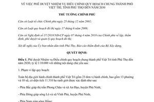 Quyết định 1063/QĐ-TTg năm 2013 Nhiệm vụ Điều chỉnh quy hoạch chung thành phố Việt Trì