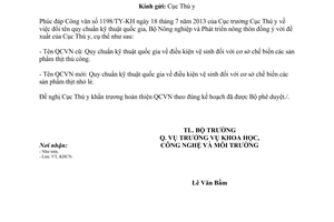 Công văn 3368/BNN-KHCN năm 2013 đổi tên quy chuẩn kỹ thuật quốc gia