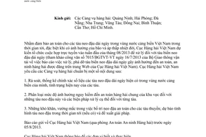Công văn 2431/CHHVN-AT&ANHH năm 2013 xử lý tàu neo đậu trong vùng nước cảng biển