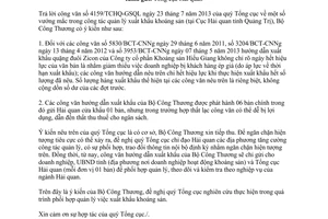 Công văn 6691/BCT-CNNg năm 2013 vướng mắc xuất khẩu khoáng sản