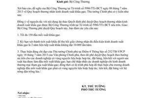 Công văn 1101/TTg-KTTH năm 2013 quy hoạch thương nhân kinh doanh xuất khẩu gạo