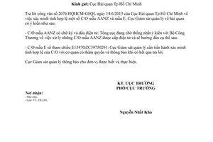 Công văn 593/GSQL-TH tính hợp lệ của C/O mẫu AANZ và mẫu E năm 2013