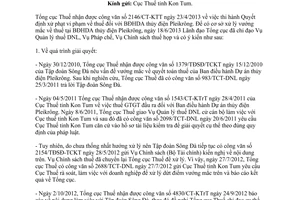 Công văn 2131/TCT-DNL quyết toán thuế tại Ban điều hành Dự án thủy điện Pleikrông