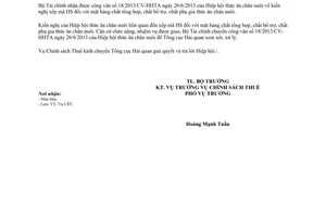 Công văn 8507/BTC-CST chuyển công văn 18/2013/CV-HHTA năm 2013