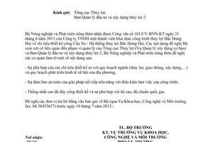 Công văn 3039/BNN-KHCN làm rõ chỉ tiêu thiết kế cống Cầu Xe năm 2013