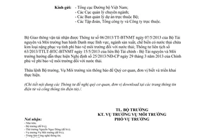 Công văn 6486/BGTVT-MT thực hiện các Thông tư 06/2013/TT-BTNMT 63/2013/TTLT-BTC-BTNMT năm 2013