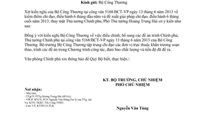 Công văn 5477/VPCP-KTTH điều chỉnh chương trình công tác của 6 tháng cuối năm 2013