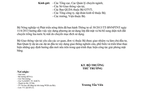Công văn 6577/BGTVT-QLXD phổ biến Thông tư 30/2013/TT-BNNPTNT