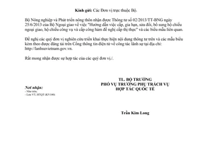 Công văn 3130/BNN-HTQT cấp gia hạn sửa đổi bổ sung hộ chiếu ngoại giao công vụ năm 2013