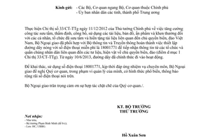 Công văn 2585/BNG-UBBG năm 2013 đường dây nóng tiếp nhận thông tin lchủ quyền biển đảo VN