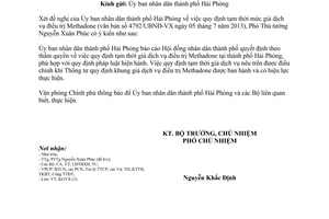 Công văn 5814/VPCP-KGVX quy định tạm thời giá điều trị Methadone tại Hải Phòng năm 2013