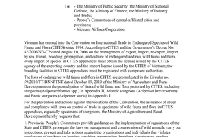 Official Dispatch No. 2386/BNN-TCLN control of international trade in specimens protected