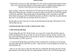 Thông báo 3114/TB-BNN-TCCB sơ kết công tác cải cách hành chính đầu năm 2013