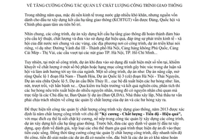 Chỉ thị 11/CT-BGTVT 2013 tăng cường công tác quản lý chất lượng công trình giao thông