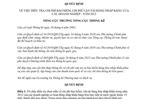 Quyết định 716/QĐ-TCTK 2013 điều tra chi phí bảo hiểm chi phí vận tải hàng nhập khẩu 2012