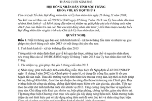 Nghị quyết 02/2013/NQ-HĐND tình hình kinh tế xã hội 6 tháng đầu nhiệm vụ 6 tháng cuối 2013 Sóc Trăng