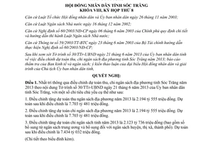 Nghị quyết 09/2013/NQ-HĐND điều chỉnh dự toán thu chi ngân sách Sóc Trăng năm 2013