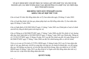 Nghị quyết 16/2013/NQ-HĐND mức chi hỗ trợ sáng lập viên hợp tác xã Kiên Giang