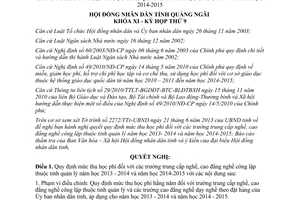 Nghị quyết 15/2013/NQ-HĐND học phí trung cấp cao đẳng nghề công lập Quảng Ngãi