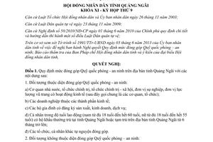 Nghị quyết 11/2013/NQ-HĐND mức đóng góp Quỹ quốc phòng an ninh Quảng Ngãi