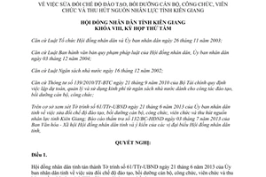 Nghị quyết 10/2013/NQ-HĐND đào tạo bồi dưỡng cán bộ công viên chức thu hút nguồn nhân lực Kiên Giang