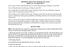 Nghị quyết 14/2013/NQ-HĐND phí sử dụng cảng cá khu neo đậu tránh trú bão Quảng Ngãi