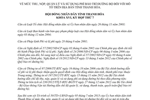 Nghị quyết số 52/2013/NQ-HĐND mức thu nộp quản lý sử dụng phí bảo trì đường bộ xe mô tô Thanh Hóa