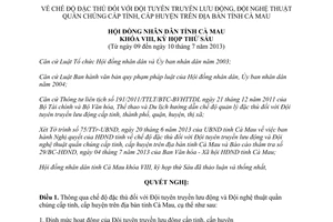 Nghị quyết 07/2013/NQ-HĐND chế độ đặc thù đội tuyên truyền lưu động Cà mau