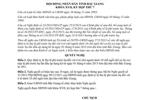 Nghị quyết số 08/2013/NQ-HĐND tỷ lệ thu lệ phí trước bạ ô tô dưới 10 chỗ ngồi Bắc Giang