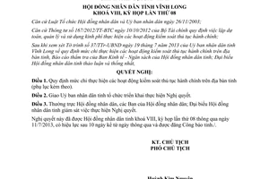 Nghị quyết 73/2013/NQ-HĐND chi kiểm soát thủ tục hành chính Vĩnh Long