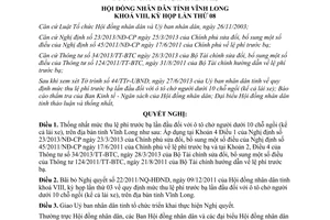 Nghị quyết 64/NQ-HĐND 2013 lệ phí trước bạ lần đầu ô tô chở người dưới 10 chỗ ngồi Vĩnh Long