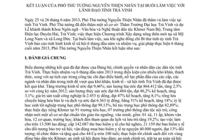 Thông báo 238/TB-VPCP kết luận Phó Thủ tướng tại buổi làm việc với lãnh đạo Trà Vinh 2013
