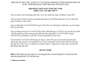 Nghị quyết 05/2013/NQ-HĐND mức thu quản lý phí bảo vệ môi trường Trà Vinh