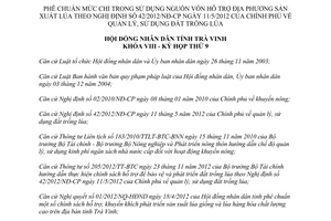 Nghị quyết 09/2013/NQ-HĐND mức chi hỗ trợ địa phương sản xuất lúa Trà Vinh