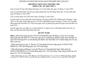 Nghị quyết 10/2013/NQ-HĐND điều chỉnh dự toán phân bổ ngân sách Bến Tre 2013
