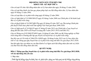 Nghị quyết số 03/2013/NQ-HĐND Quy hoạch bảo vệ phát triển rừng Bến Tre 2012 2020