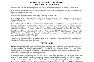 Nghị quyết 09/2013/NQ-HĐND phân bổ kinh phí bảo vệ phát triển đất trồng lúa Bến Tre