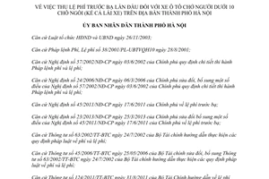 Quyết định 25/2013/QĐ-UBND thu lệ phí trước bạ lần đầu xe ô tô chở người dưới 10 chỗ Hà Nội