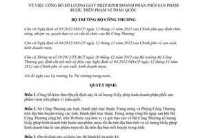 Quyết định 4835/QĐ-BCT năm 2013 công bố số lượng Giấy phép kinh doanh rượu