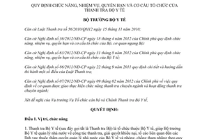 Quyết định 2466/QĐ-BYT năm 2013 chức năng tổ chức Thanh tra Bộ Y tế