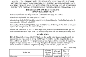 Nghị quyết 72/NQ-HĐND 2013 bổ sung vốn đầu tư phát triển danh mục công trình xây dựng cơ bản Vĩnh Long