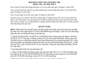 Nghị quyết 02/2013/NQ-HĐND điều chỉnh Kế hoạch vốn đầu tư phát triển thuộc ngân sách Bến Tre