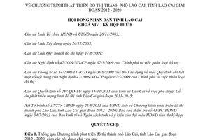 Nghị quyết 12/NQ-HĐND năm 2013 phát triển đô thị thành phố Lào Cai 2012 2020