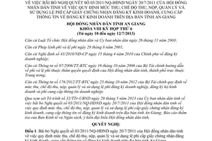 Nghị quyết 01/NQ-HĐND 2013 bãi bỏ 03/2011/NQ-HĐND cấp giấy chứng nhận đăng ký kinh doanh An Giang